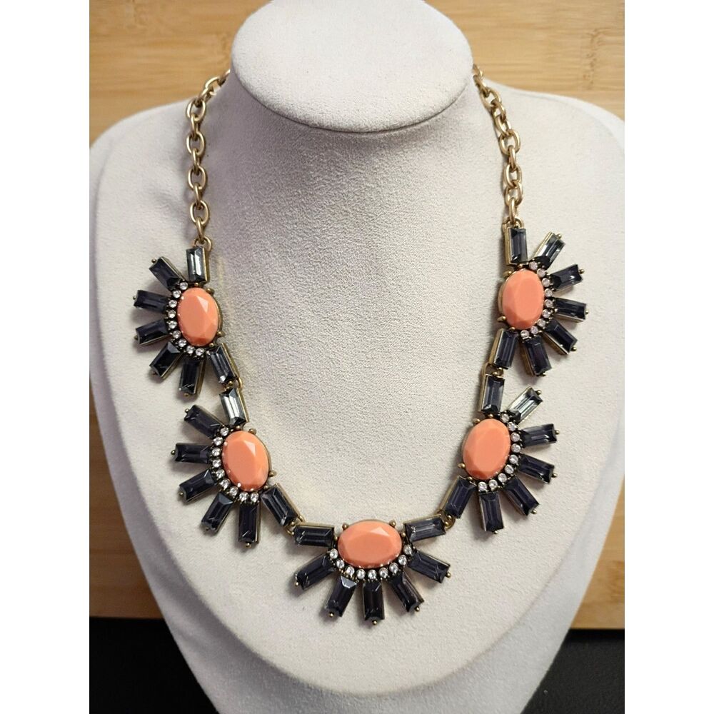 Vintage Articulating Collar Necklace Rhinestones and Coral & Smoky Gray Clusters